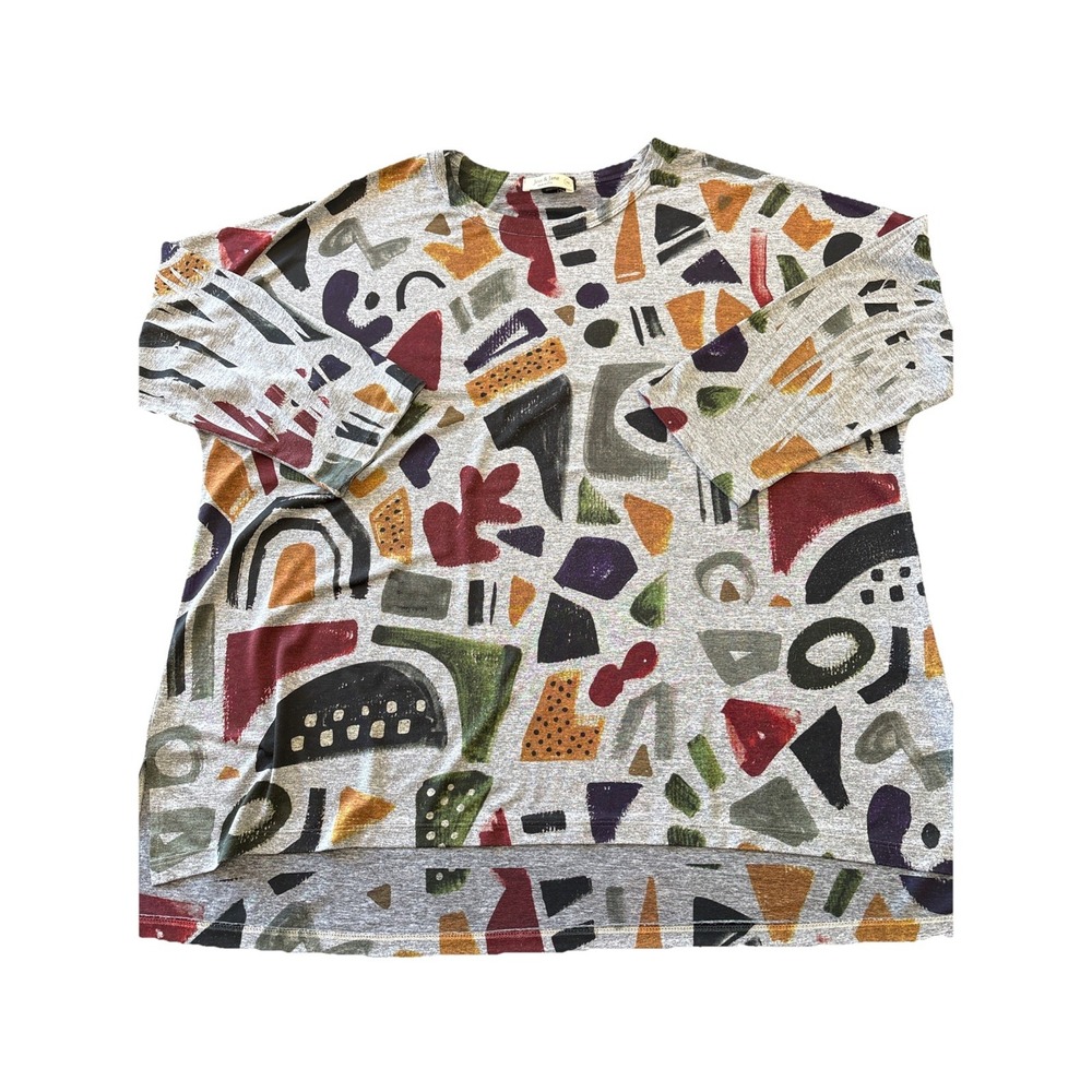 Jess & Jane Womens Tunic Top Abstract Print 3/4 Sleeve Multi Color 1X